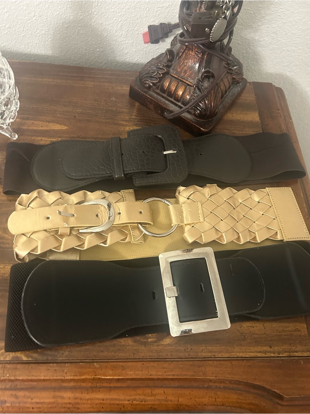 VNTG Boho Cinch Belt Bundle 3pc - A.P. Gold Braided, Croc & Classic Black